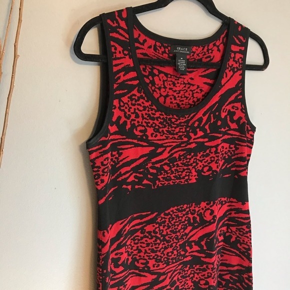 Grace Knit Print Dress Red/Black Stretch Size M - Picture 5 of 7
